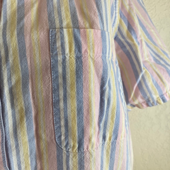 Blair Womens Med Pink Blue Stripe Cotton Blouse Button Front Short Sleeve Pocket - Picture 5 of 10